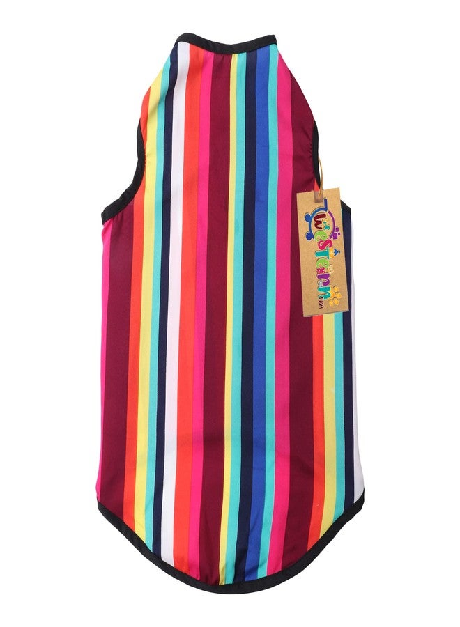 ويستيرن إرا تيشيرت قطني ناعم للكلاب بتصميم غربي أنيق، ملابس مريحة للكلاب، سترة بدون أكمام، طقم ملابس للجراء، ملابس (مخططة بالألوان) (متوسط) (18 بوصة) - Image 5